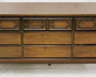462 - Mid-century 9 drawer dresser, carved top drawers 30 x 64 x 18
