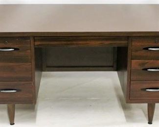 463 - Mid-century mahogany finish executive desk some of the formica edge needs to be reglued 29 x 72 x 36
