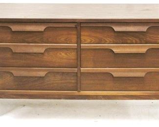 465 - Mid-century 6 drawer dresser AS IS, signficate veneer & water damage on feet, other veneer chips 30 x 54 x 18
