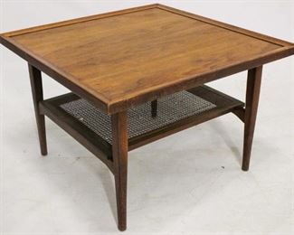 474 - Declaration by Drexel 2 tier cocktail table caned lower tier, few holes Dated March 1964 20 x 30 x 30
