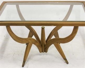 477 - Danish splay leg glass insert cocktail table 16 x 29 x 18 1/2
