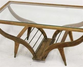 481 - Danish splay leg, glass inset coffee table 16 x 35 1/2 x 19
