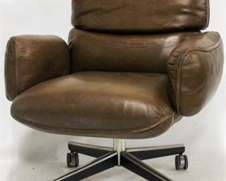 489 - Zapf Knoll brown leather low back office chair 34 x 31 x 26
