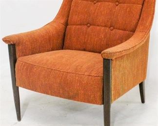 491 - Vintage Kroehler orange tufted lounge chair wood front 30 x 27 1/2 x 25

