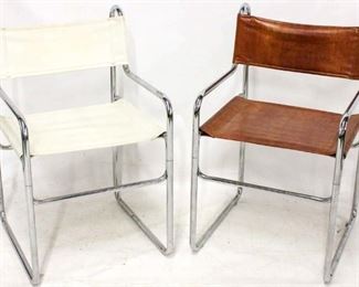 493 - Pair vintage chrome arm chairs brown & cream 33 x 20 x 22
