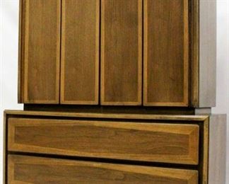 494 - American of Martinsville gentleman's chest contrasting veneer fitted drawer interior behind doors 55 1/2 x 42 x 18 1/2 few slight veneer chips at base
