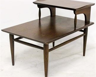 501 - Mid-century step down lip edge side table 21 1/2 x 21 1/4 x 30 normal wear, cup ring in corner
