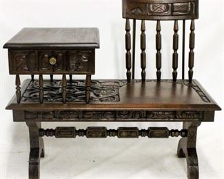502 - Carved Moroccan flair gossip bench with drawer 32 x 36 x 18
