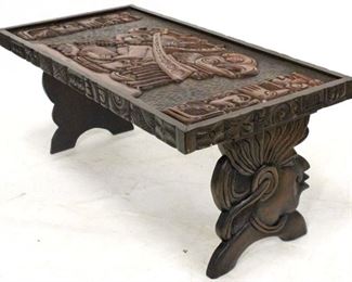 511 - Heavily carved vintage Moroccan coffee table 17 1/2 x 40 x 20
