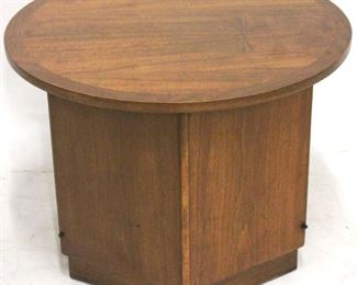 515 - Lane banded inlay hexagonal drum table 20 x 27 diameter 2 doors
