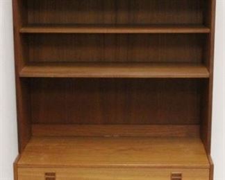 523 - Two part Danish teak bookcase / cabinet 71 x 35 x 17 one drawer over 2 doors base no glass
