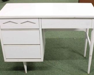 525 - Bassett painted white mid-century writing desk double diamond cut out top drawer 31 1/2 x 42 x 18
