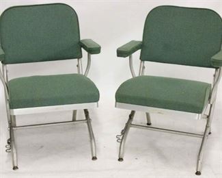 531 - Unusual vintage pair folding aluminum arm chairs 31 x 24 x 26
