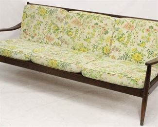 544 - Vintage mid-century wood frame sofa w/ 6 cushions 31 x 76 x 32
