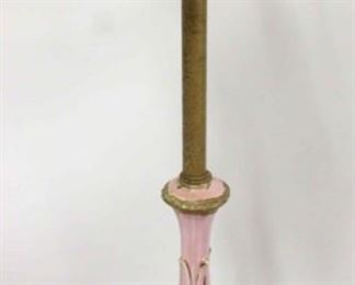 556 - Vintage large pink ceramic leaf smoking stand 30" tall 4 x 12 x 14 oxidation on base
