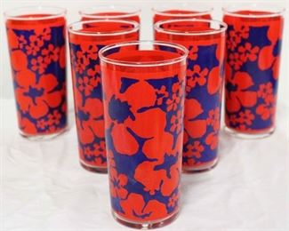 560 - Set of 7 glass decorated tumblers 6" tall

