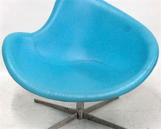 615 - Hightower cyan color amoeba swivel chair right side has com scrapes on upholstery, see photo 31 x 37.5 x 30
