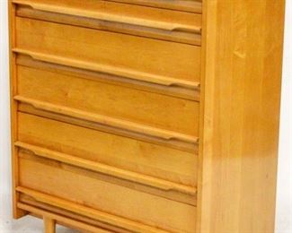 623 - Milo Baughman style Crawford Furn tall chest blonde finish 45 x 34 x 19
