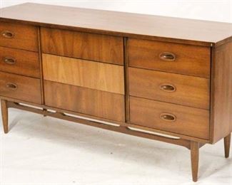 624 - Dixie mid-century modern walnut 9 drawer dresser 30 x 64 x 18 1/2
