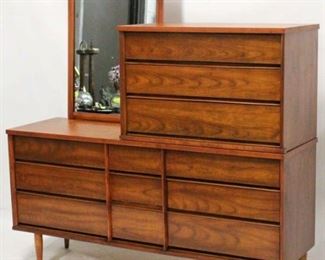 633 - Harmony House mid-century offset dresser w/mirror 66 1/2 x 62 x 17 3/4
