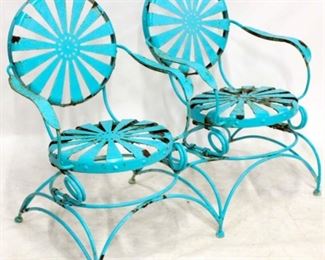 699 - Vintage metal teal spring seat two-seater 36 x 49 1/2 x 24 1/2 some rust
