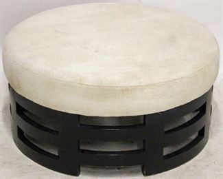 702 - Mid Century style upholstered top round ottoman 15 x 31 1/2 diameter
