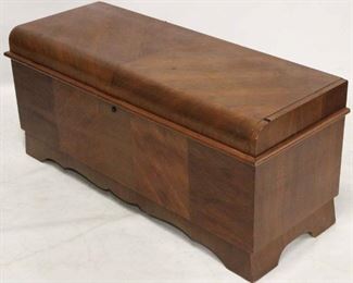 713 - Vintage Lane waterfall inlaid cedar chest 21 x 46 x 17 some chips to veneer missing tray in interior
