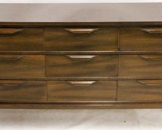 716 - Vintage mid-century triple dresser laminate top, molded wood handles some damage to lower back corner 31 x 56 x 17
