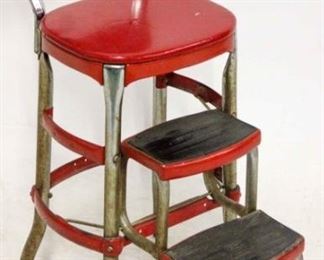 718 - Vintage red Cosco kitchen step stool / chair 35 x 14 x 12

