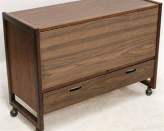 727 - Founders MCM convertible bar cart / dining table lift side pop up leaves 30 x 41 1/2 x 18 top opens up to 47 x 41 1/2
