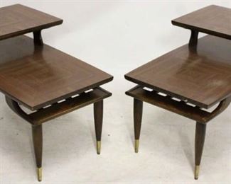 729 - Pair mid-century floating design end tables step down, inlaid tops 22 x 29 1/2 x 17 1/2
