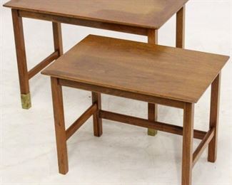 730 - Set of 2 MCM nesting tables, brass trim feet 21 x 28 x 16
