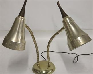 746c - Vintage double gooseneck desk lamp 16" tall
