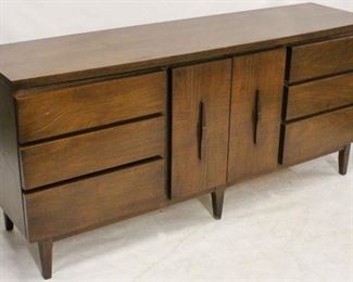 755 - Mid-century triple dresser credenza brutalist inlaid doors with fitted drawers 32 1/2 x 72 x 19
