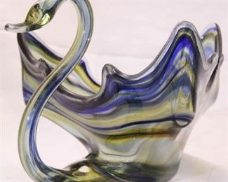 1001 - Mid-century art glass swan bowl 12 long x 10 wide
