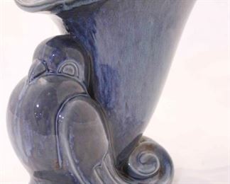 1005 - Vintage pottery vase with bird 7.5 long x 5 wide
