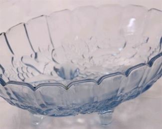 1017 - Blue Indiana glass footed fruit bowl 12 long x 9 wide
