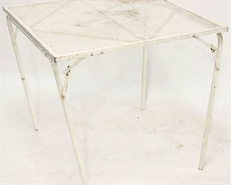 1035 - White metal folding outdoor table 29 tall x 32 long x 32 long

