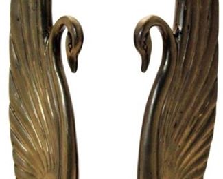 1041 - Pair brass swan figurines 14.5 tall
