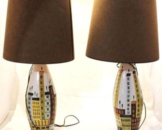 1058 - Vintage pair of painted lamps 32 tall
