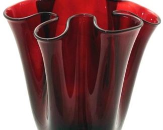 1067 - Red swung glass vase 17 tall
