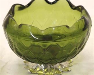 1068 - Vintage green glass footed bowl 4 tall x 5.5 diameter
