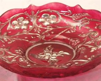 1069 - Vintage red flashed glass bowl 10.5 diameter
