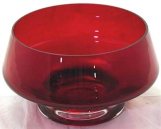 1071 - Ruby red glass bowl, made in Poland 6.5 tall x 10 diameter
