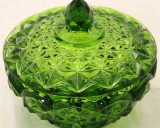 1102 - Green covered candy dish 6.5 diameter
