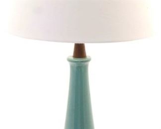 1141 - Turquoise mid-century lamp & shade 30.5 tall
