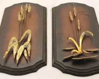 1144 - Pair of wood & brass wall sculptures 17.5 tall x 8 long
