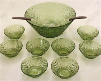 1154 - Anchor Hocking Soreno salad set w/ utensils 5 tall x 11.5 diameter
