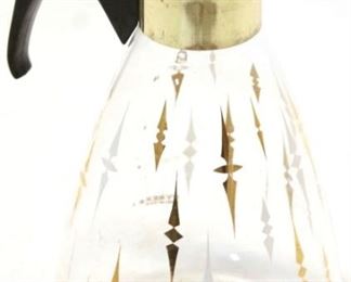 1156 - Pyrex atomic glass coffee carafe gold overlay 11" tall
