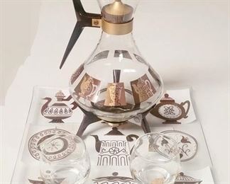 1158 - 5 Piece vintage island glass serving set Coffee caraffe, warmer, creamer, sugar & tray
